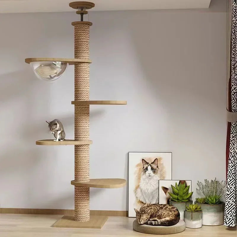 Cat Scratching Post Multistory Cat Villa Solid Wood Thickened and Stable Cat Post Cat Climbing Toy Cat Leisure Hammock