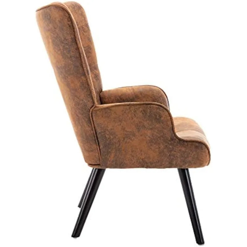 Rustic Accent Chair Vintage Wingback Chair Microfiber Cushioned Mid Century Tall Back Desk Chair