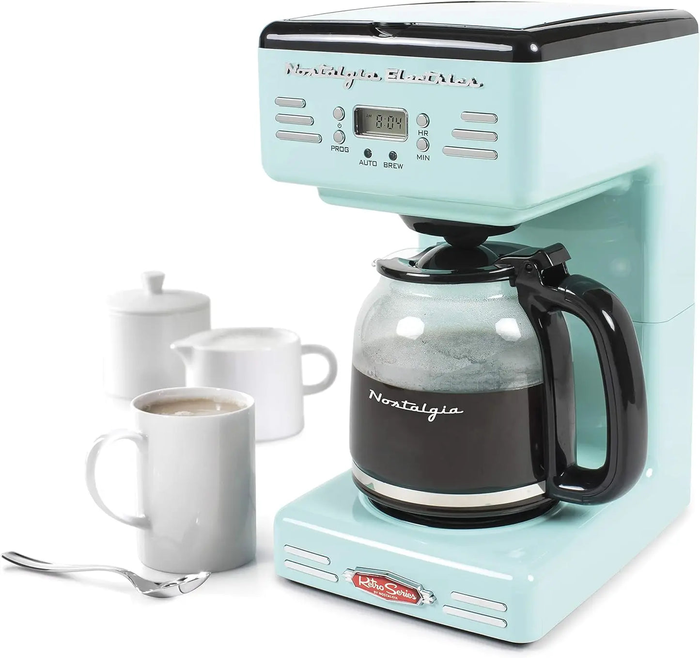 Retro 12-Cup Programmable Coffee Maker With LED Display, Automatic Shut-Off & Keep Warm, Pause-And-Serve Function, Aqua