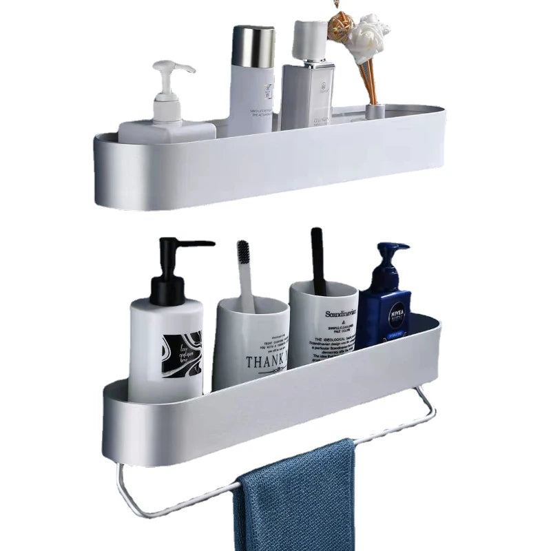 Wall Shelf Kitchen Towel Holder Bathroom Shelf Rack Shower Storage Basket Kitchen Organizer Metal Nail-free installation