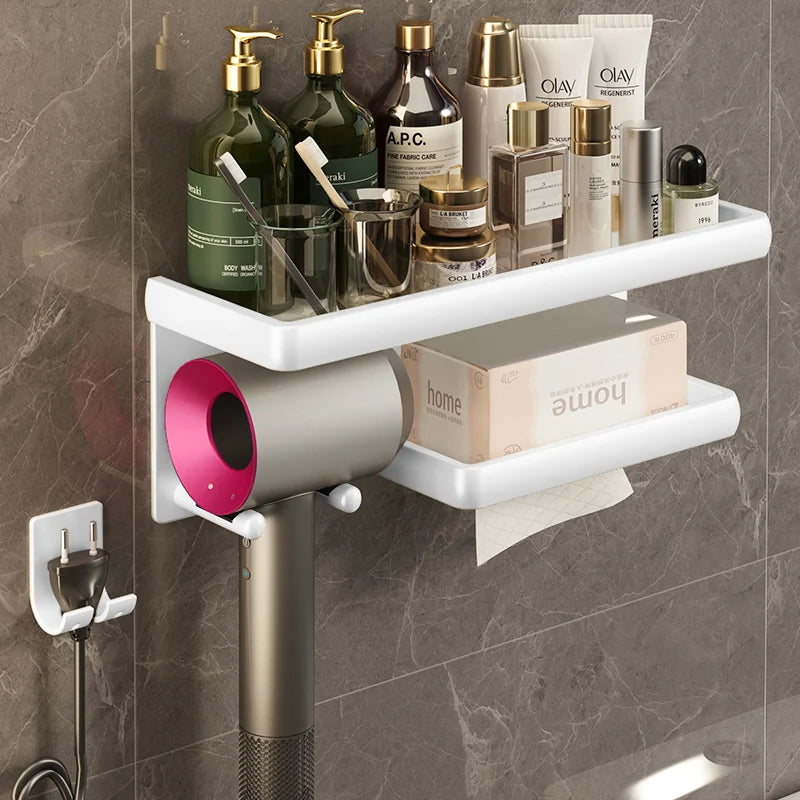 Hair Dryer Holder Bathroom Cradle Wall Mounted Hairdryer Organizer Space Aluminum No Drilling Stand Shelf Storage Accessories