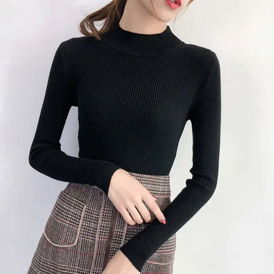 Woman Sweaters Autumn Winter Slim-Fit Turtleneck Top Sweater Inner Wearing Women's Clothing Gas Sweater Black