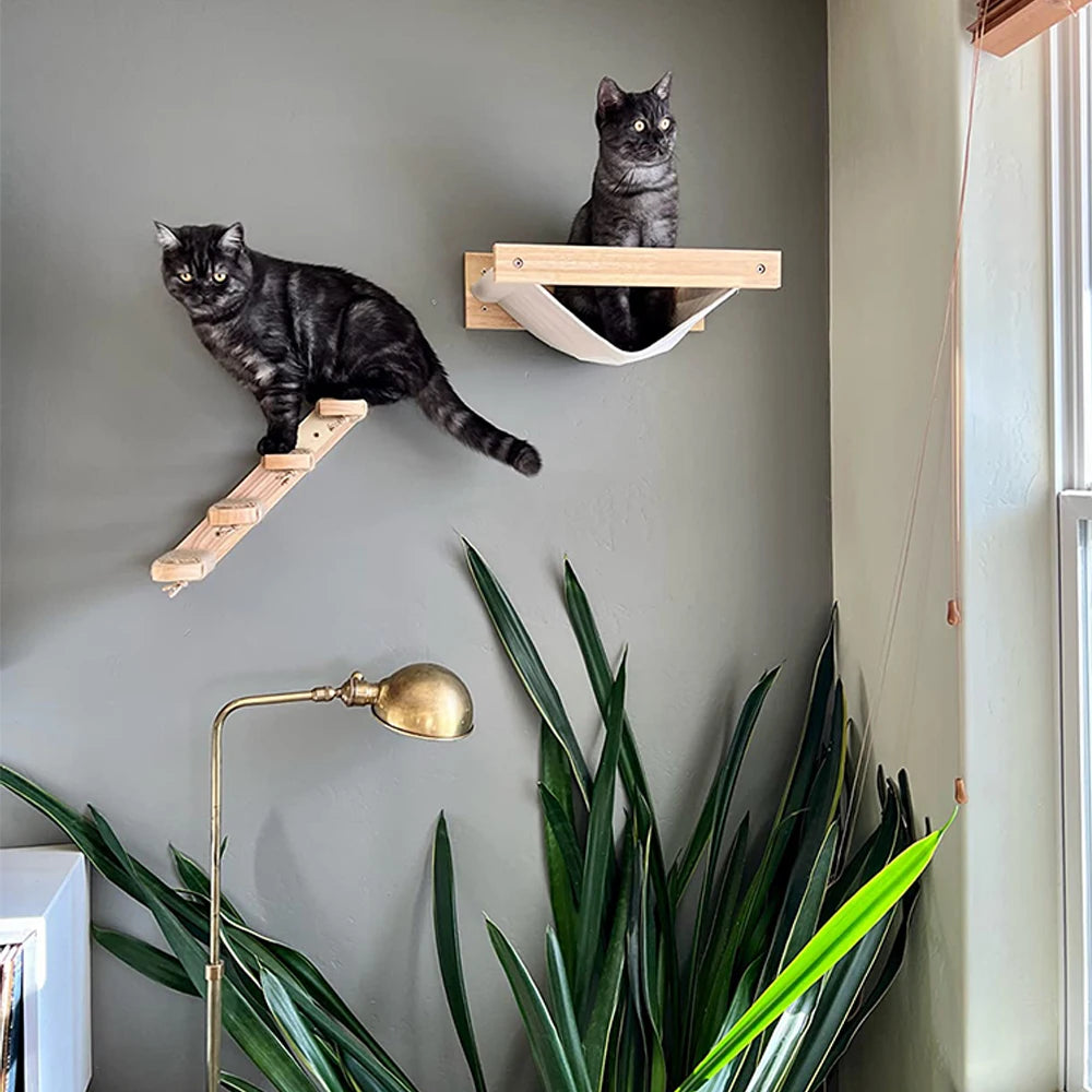 Cat Climbing Shelf Reversible Wall Mounted Kitten Stairs Ladder Sisal Rope For Cats Perch Platform Scratching Post Activity Tree