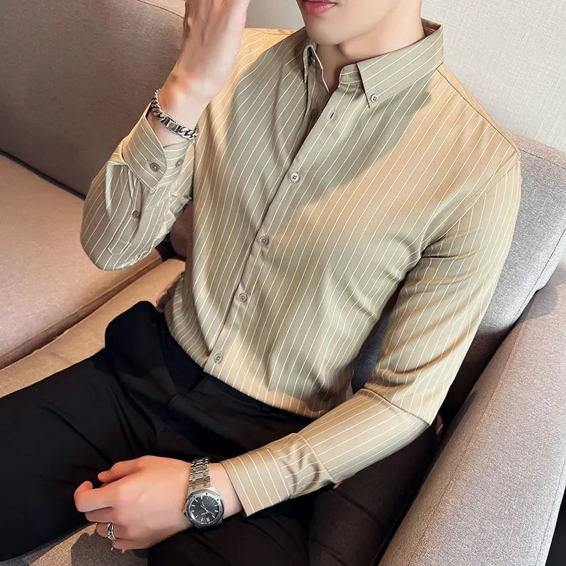 2023 Plus Size S-3XL Korean Long Sleeve Striped Shirts Men Clothing Simple Slim Fit Business Casual Office Blouse Homme Hot Sale