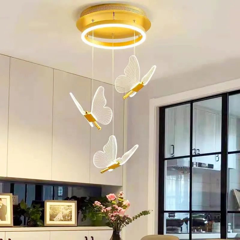 Butterfly Style LED Chandelier Pendant Lights Bedroom Bedside Background Acrylic Hanging Lamps Home Decor Celing Fixtures Lustre