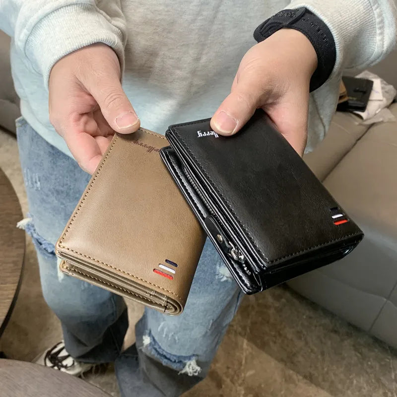 CEXIKA Fashion Men Wallets Name Engraving Zipper Card Holder High Quality Male Purse PU Leather Coin Holder Wallet Carteria