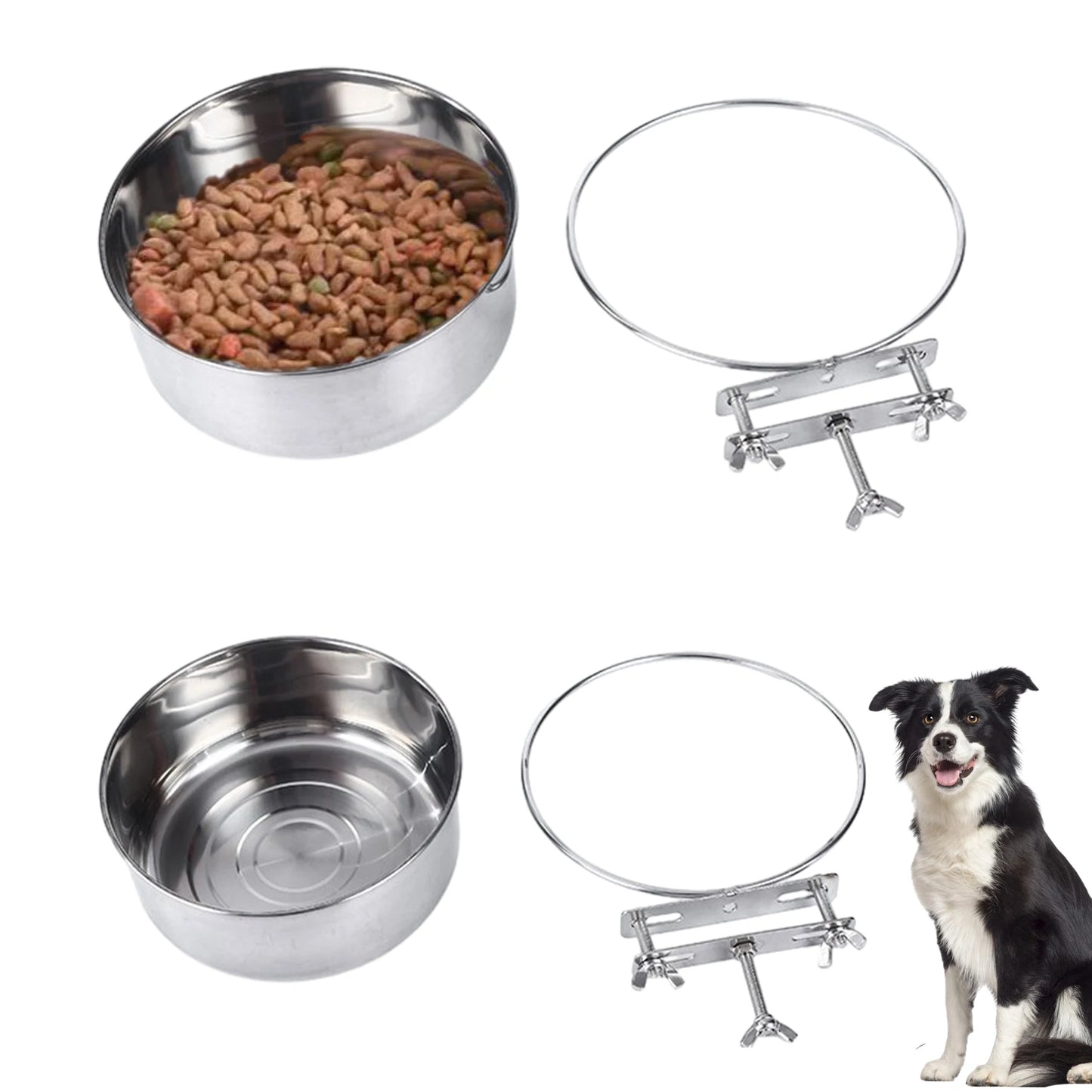 2pcs Kennel Durable Dog Bowl Cat Pet With Bolt Holder Stainless Steel Quick Lock Crates Rabbit Hanging Anti Spill Sturdy Cage