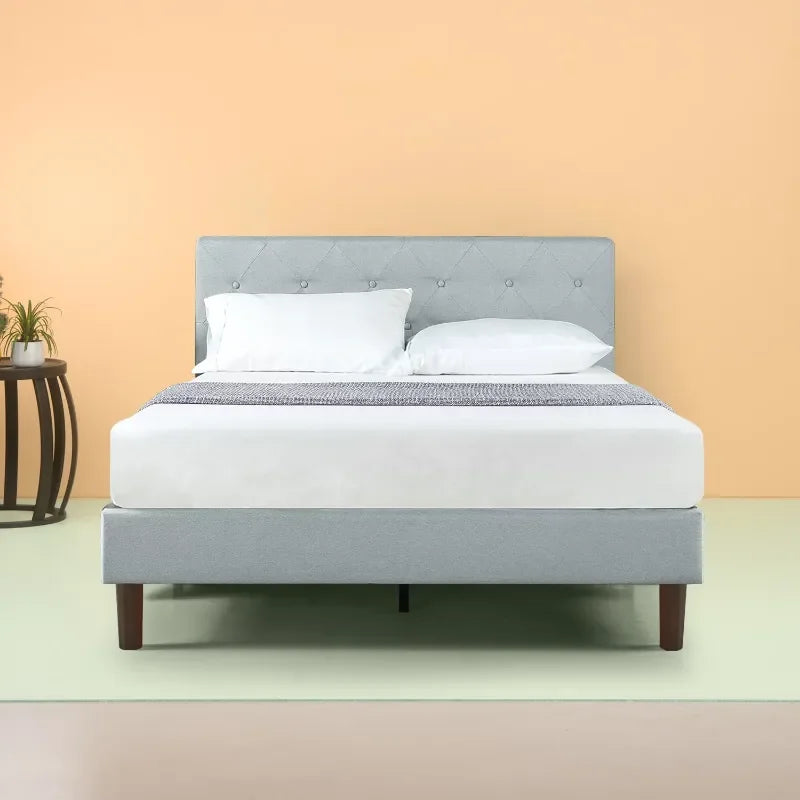 Zinus Shalini 41" Upholstered Platform Bed Frame Sage Grey Queen 84.40 X 62.80 X 40.50 Inches Bedframe with Headboard