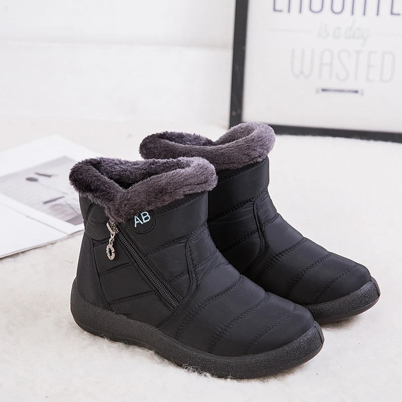 Women Snow Boots Warm Short Fur Plush Winter Ankle Boots Plus Size Ladies Shoes Female Zip Comfort Warm Shoes Footwear #1016