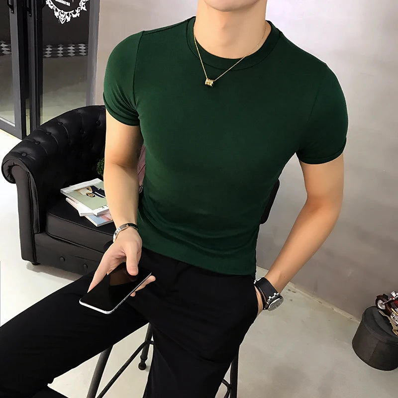 T Shirt For Men Korean Luxury Clothing Summer New Short Sleeve Men's T-Shirts Round Collar Slim Fit Casual Tee Shirt Homme 4XL