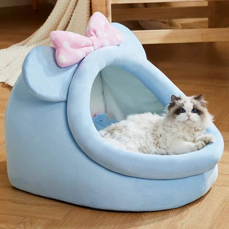 Dog House Kennel Soft Cat Bed Tent Indoor Enclosed Warm Plush Sleeping Nest Basket with Removable Cushion Travel Pet Accessory