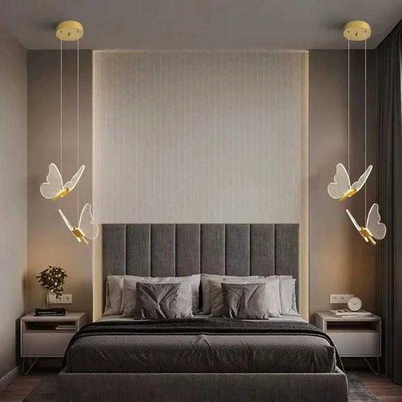 Butterfly Led Pendant Light Lighting Bedroom Bedside Background Acrylic Chandeliers Home Deco Hanging Celing Light Fixtures E14