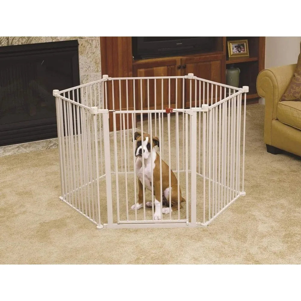 Dog fence and convertible ultra wide door with six panels and walking design, all steel structure, 28 inches high