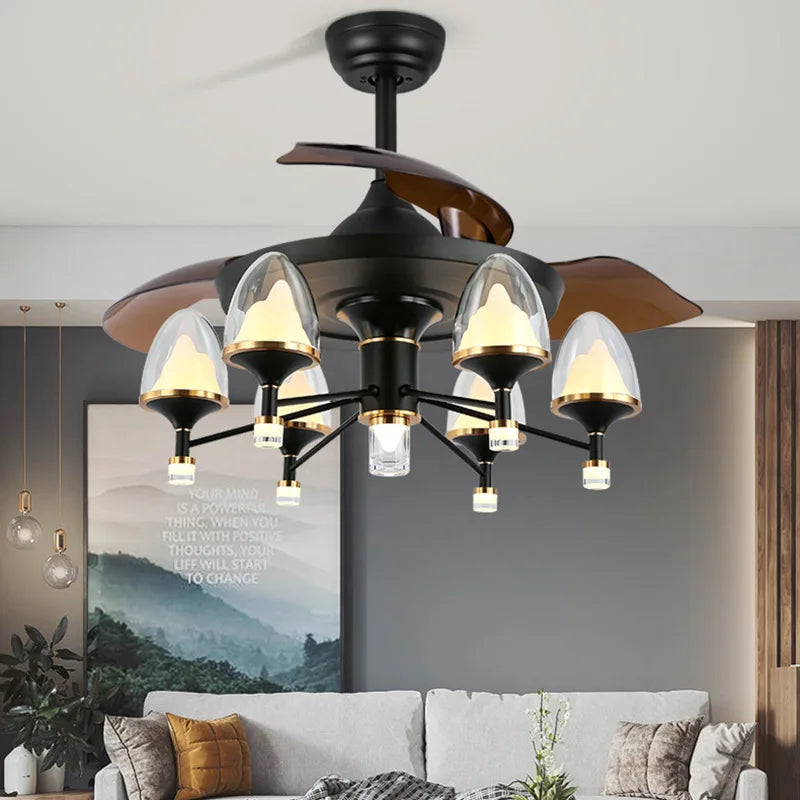 Led Celing Fan Pendant Lamp Light Chandelier Art European invisible living room Nordic creative bedroom dining room retro