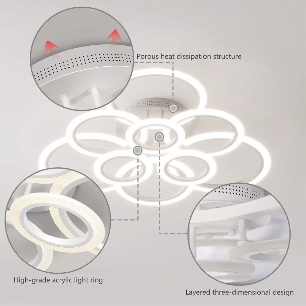 Led Ceiling Light Chandelier Ring Pendats Lights Square Lamp Dimming Remote Control Indoor Lighting Fixture Bedroom Living Room