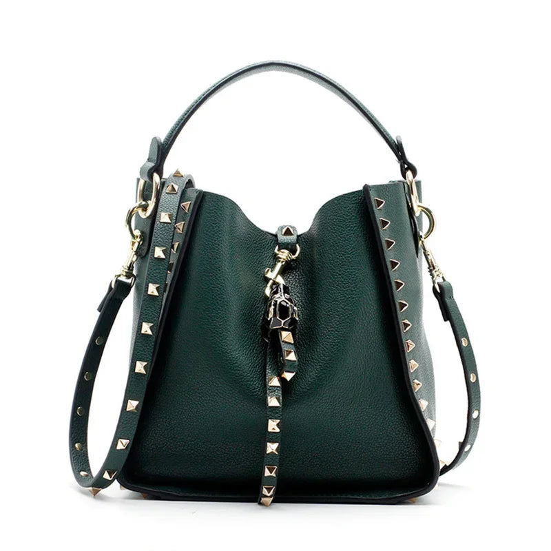 Genuine Leather Famous Brand Rivet Crossbody Bags For Women Messenger Shoulder Bag Luxury Handbags Women Bags Designer Female