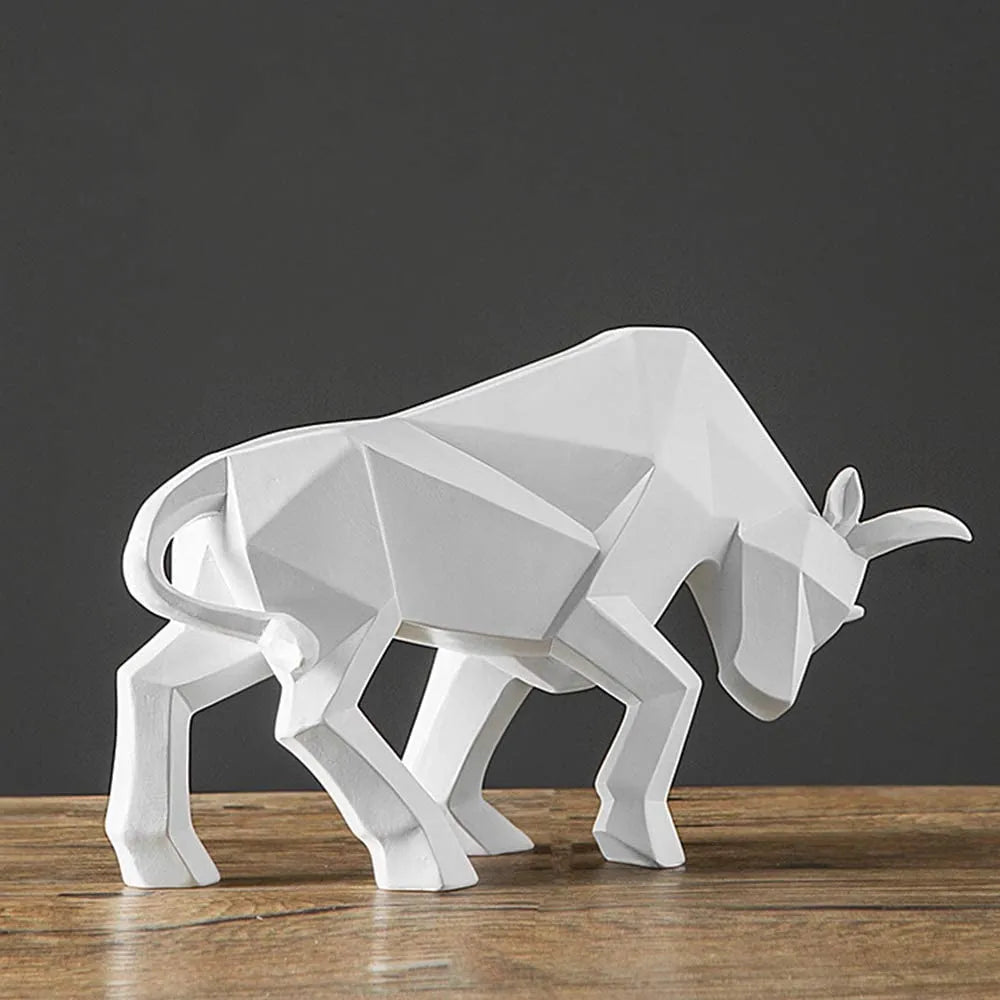 YuryFvna Morden Geometric Bull Statue Ornament Cafe Cattle Sculptures Animal Figurines Abstract Hotel Home Decoration