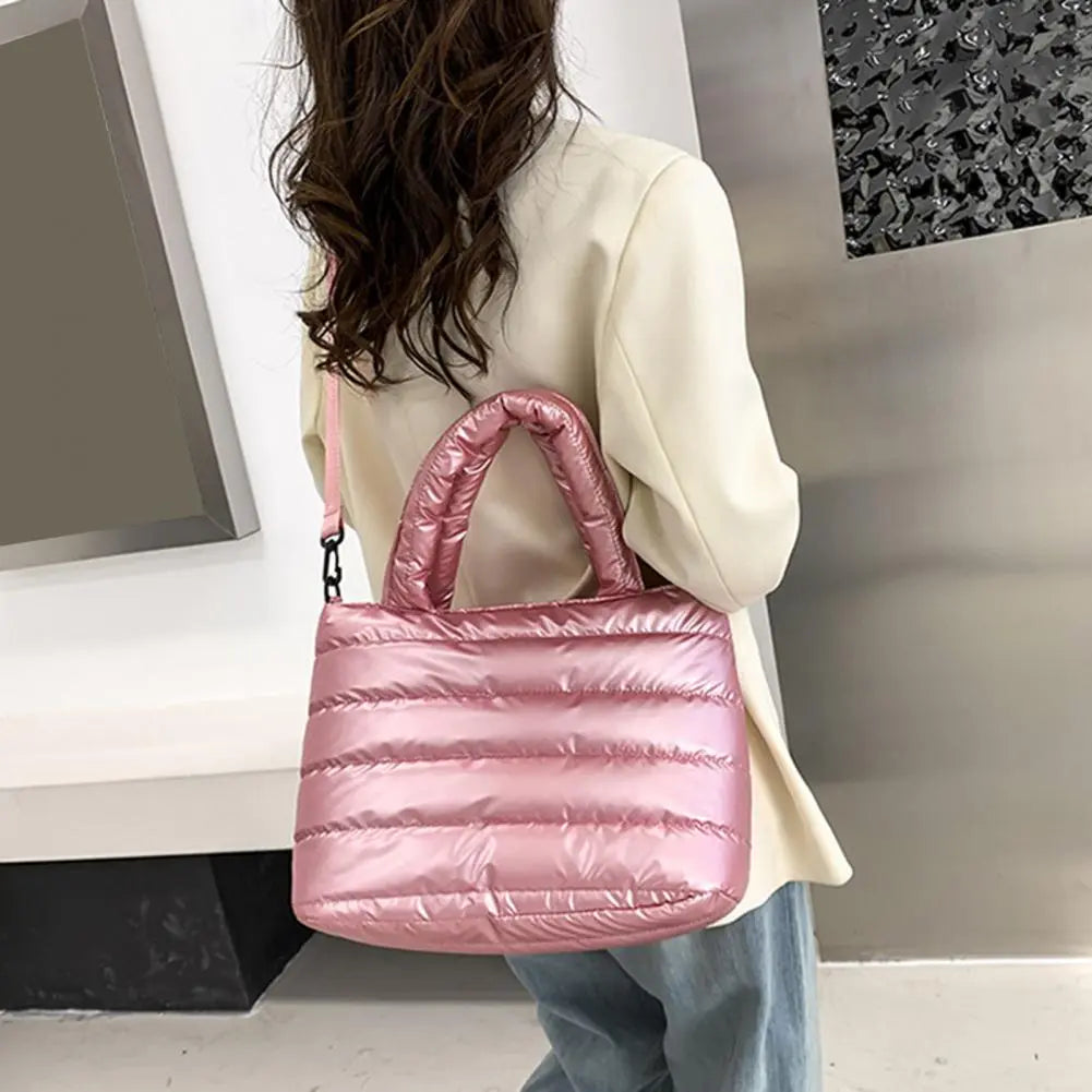 Women Quilted Tote Bag Large Capacity Smooth Zipper Adjustable Straps Handheld Lazy Pillow Shoulder Bag Winter Handbag bolsos