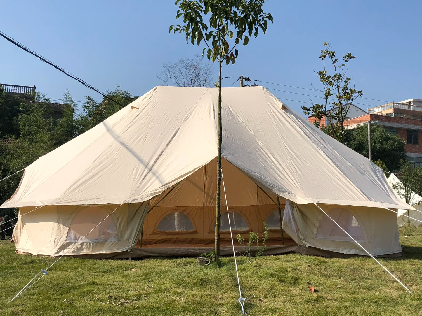 Double Door Waterproof Cotton Canvas 5M Luxury Glamping Emperor Bell Tents With Cover And Mats For Event Outdoor Camping Tent