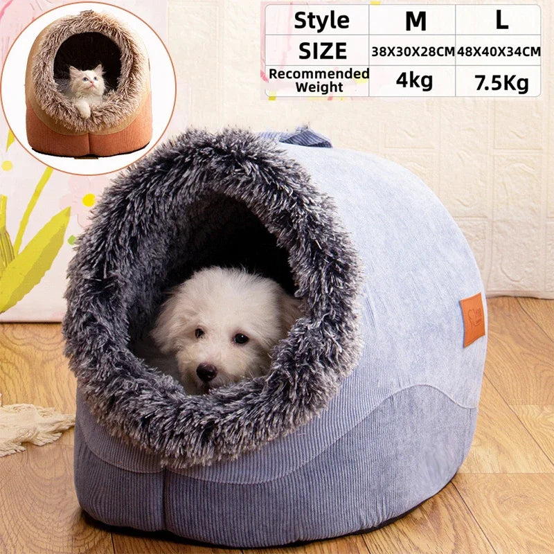 Pet Dog Cat  bearer's nest Plush Bed Semi-Enclosed Cat Nest Deep Sleep Comfort In Winter Cats Bed Little Mat Basket Soft Kennel