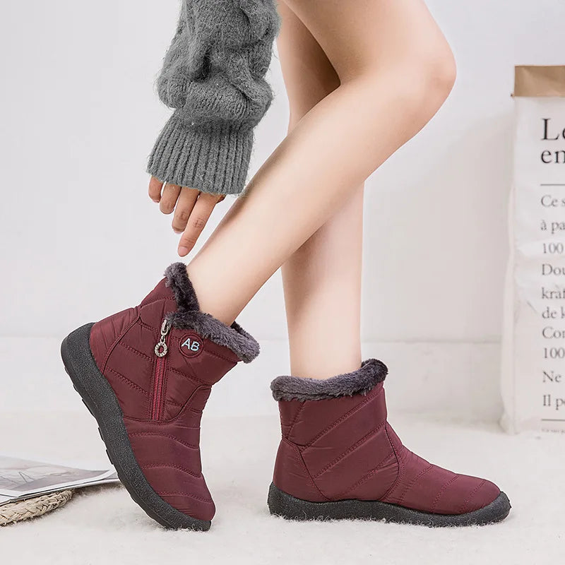 Women Snow Boots Warm Short Fur Plush Winter Ankle Boots Plus Size Ladies Shoes Female Zip Comfort Warm Shoes Footwear #1016