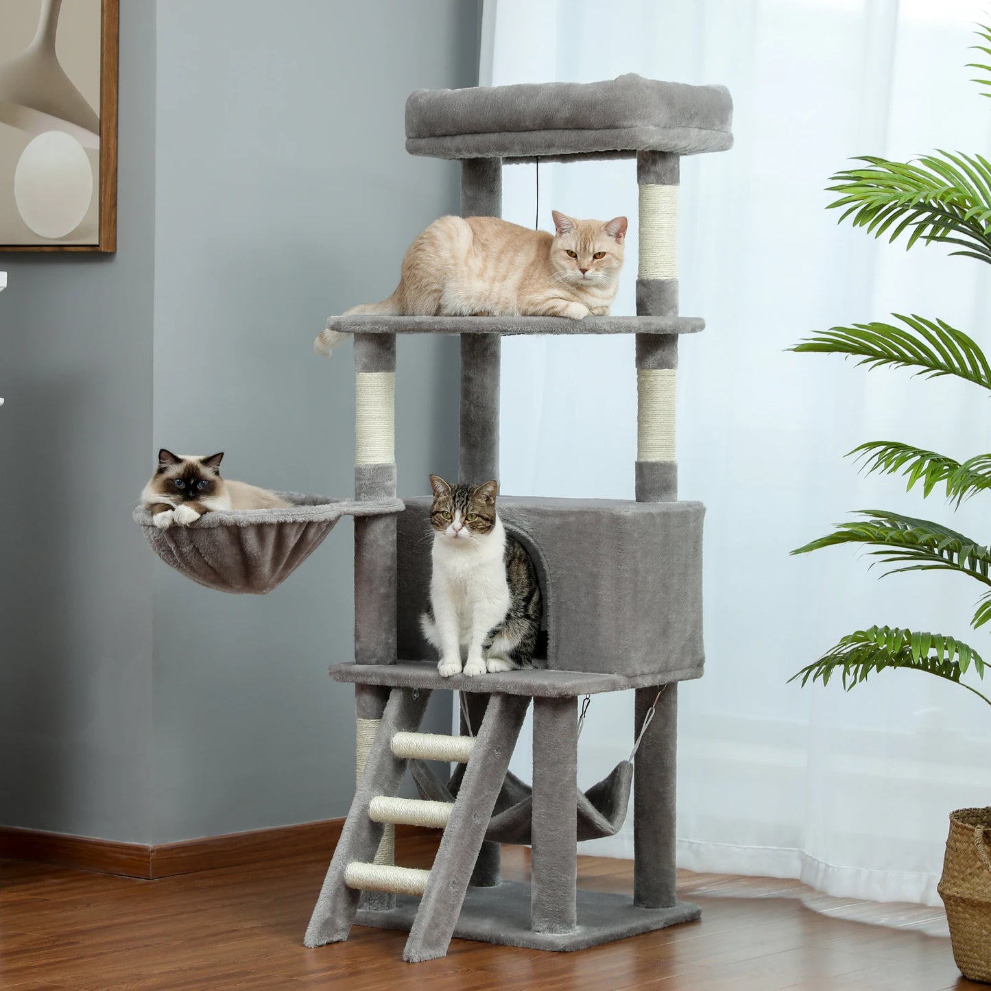 Free Shipping Luxury Cat Tree Condo Furniture Kitten Activity Tower Pet Kitty Play House with Scratching Posts Perches Hammoc