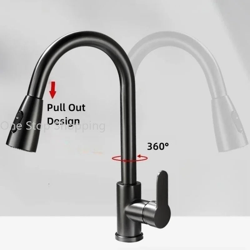 Brushed Nickel Kitchen Faucet Single Hole Pull Out Kitchen Sink Mixer Tap Stream Sprayer Head Mixer Deck Mounted Hot Cold Tap