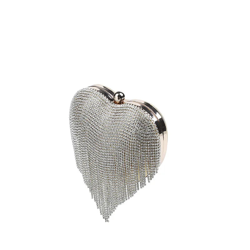 Women's Luxury Bag Famous Brand Metal Heart Shape With Handle Fashion Elegant Tassels Hasp Party Wedding Casual Handbags Purses