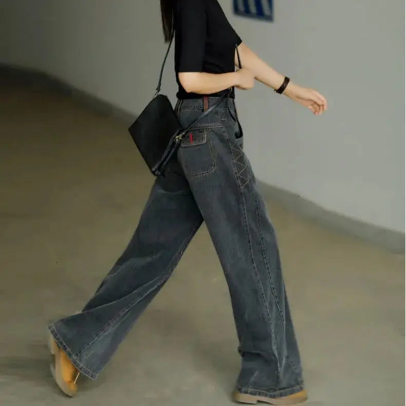 Women's Wide Leg Jeans Woman High Waisted Trousers Flared Pants Baggy Jean Large Korean Fashion Clothes Clothing Denim Pant