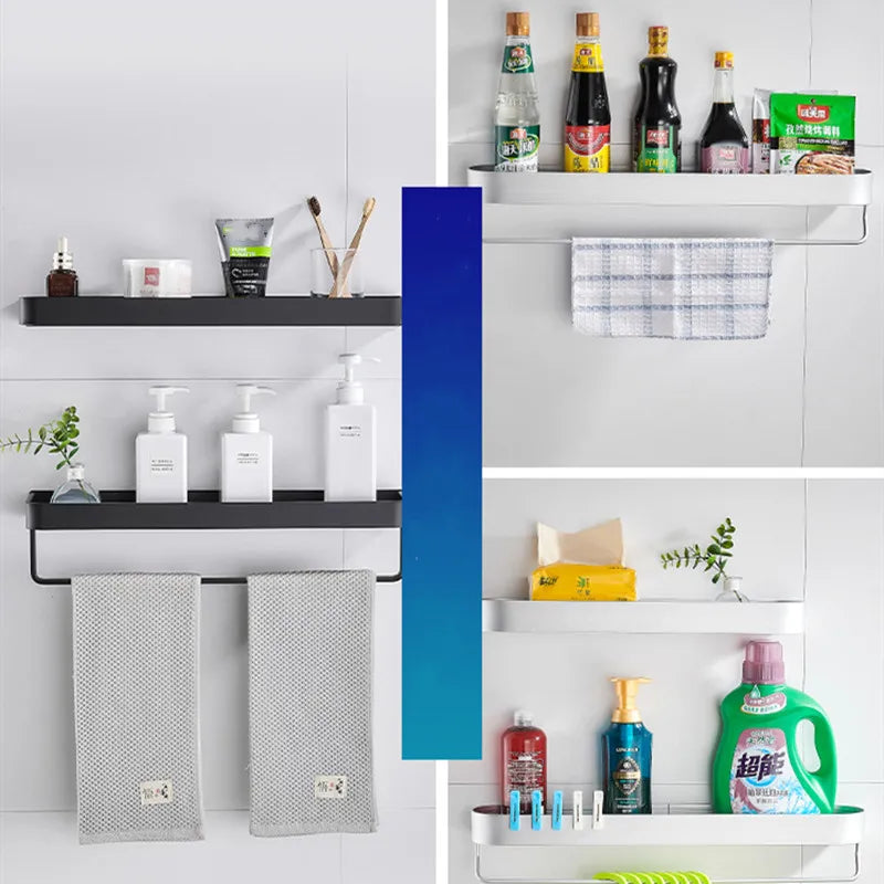 Restroom Wash Supplies Draining Shelf Punch-free Wall Cosmetics Space Aluminum Storage Holder Bathroom Kitchen Storage Box