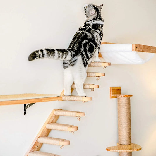 1pcCat Scratching Climbing Post Wall-mounted Cat Hammock Bed Pet Furniture Kitten Wall Shelf Set Cat Perch Wooden Cat Tree House