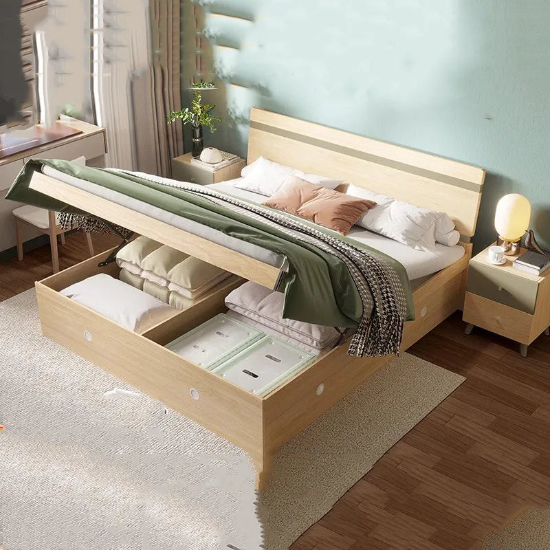 Wood Queen Frames Bed Low Cost Master Human Headboards Bed Bedroom Bedframe Design Muebles Para Dormitorio Nordic Furniture