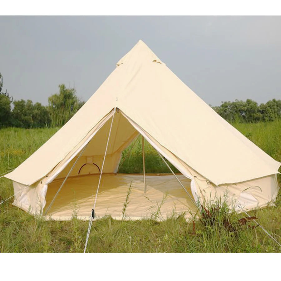 Double Door 3-4 Person tents 5m waterproof luxury 360gsm canvas beige bell tent