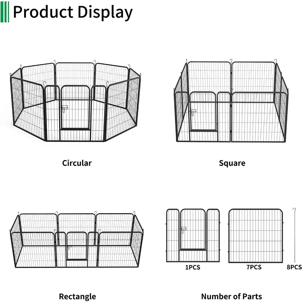 Metal Dog Playpen Dog Fence 8 Panels Indoor Outdoor Heavy Duty Portable Foldable Kennel, Black Dog House