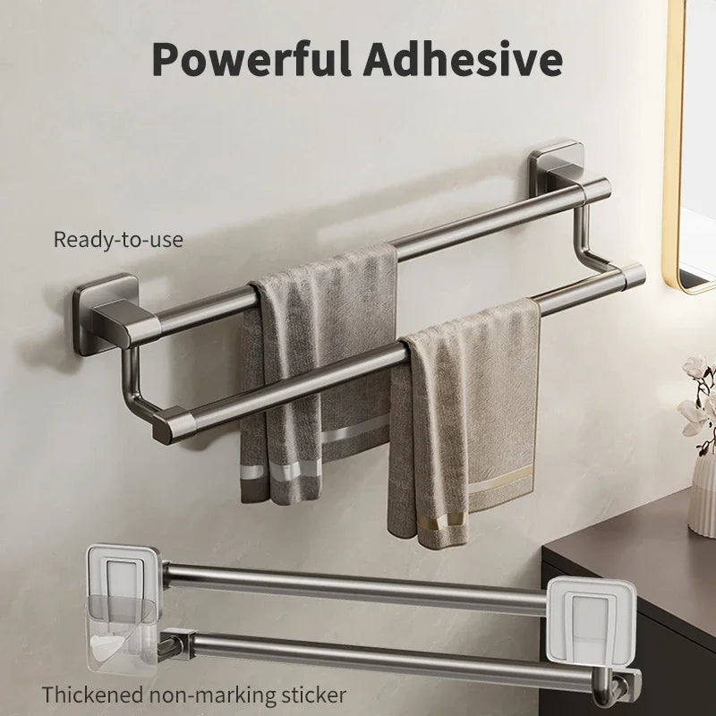 Towel Holder Wall Mounted No Drilling Towel Bar Space Aluminum Bathroom Organizers Bathroom Shelves Shower Storage Rack