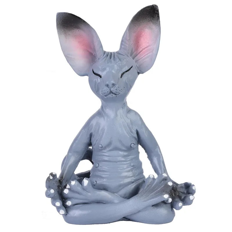 Whimsical Buddha Sphynx Cat Figurine Meditation Yoga Happy Cat Decor Art Sculptures Outdoor Garden Statues Figurines