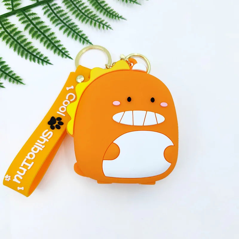 Women's Mini Dinosaur Silicone Coin Purse Soft Storage Bag Wallet Cute Cartoon Keychain Bag Pendant Earphone Small Bag