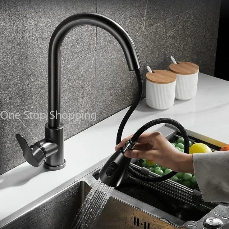 Brushed Nickel Kitchen Faucet Single Hole Pull Out Kitchen Sink Mixer Tap Stream Sprayer Head Mixer Deck Mounted Hot Cold Tap