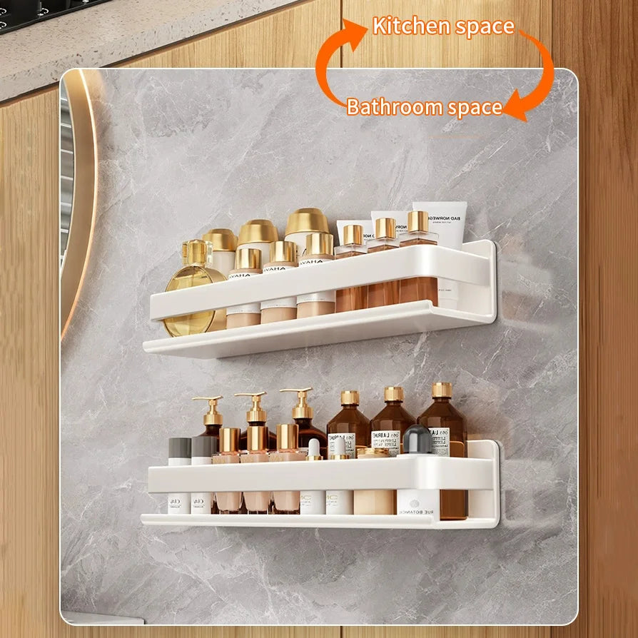 White Bathroom Shelf Without Drilling Makeup Organizer Mental Corner Shelf Shampoo Storage Shelf Shower Wall Rack Bathroom811780