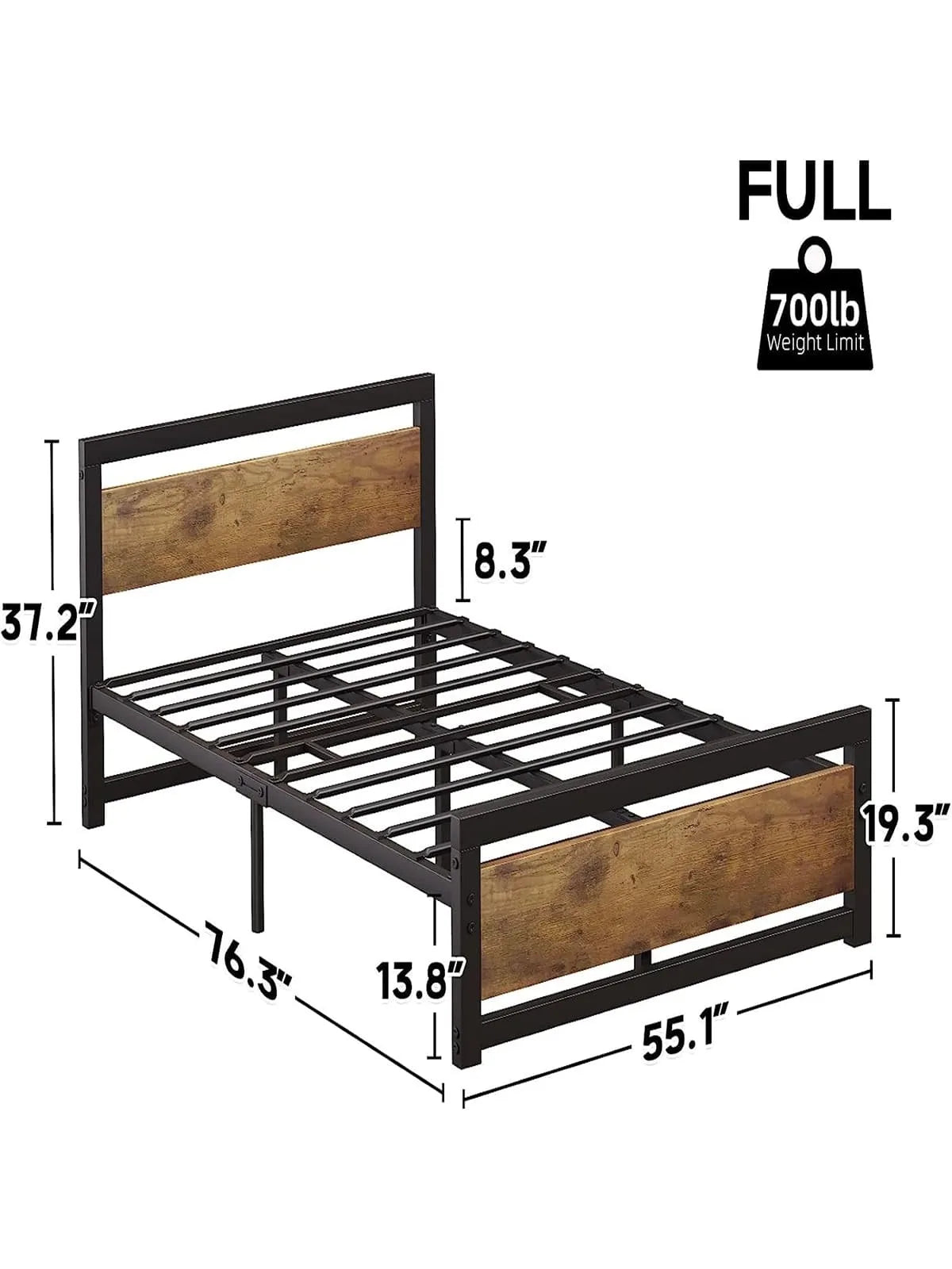 Bed Frame with Wooden Headboard and Footboard - Metal Platform, No Box Spring Needed bedframe with headboard