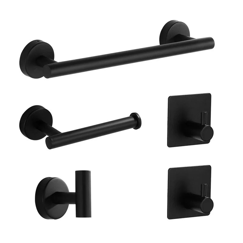 silver Black Robe Hook Towel Rails Bar Rack Shelf Tissue Paper Holder Stainless Steel Bathroom Hardware Set Bathroom Accessories