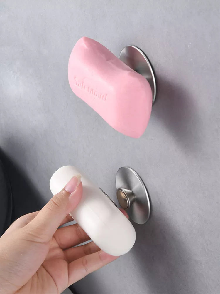 1Pc Stainless Steel Magnet Suction Soap Holder Bathroom Punch-Free Wall Mounted Soap Shelf Wall Hanging Drain Rack Hooks