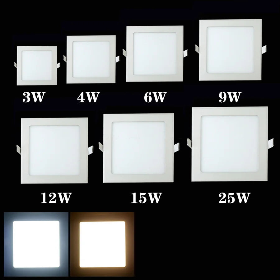 Recessed LED Celing Light 6W 9W 12W 15W 25W Square LED Panel Downlight Aluminium Indoor Lamp AC110V 220V Driver Included