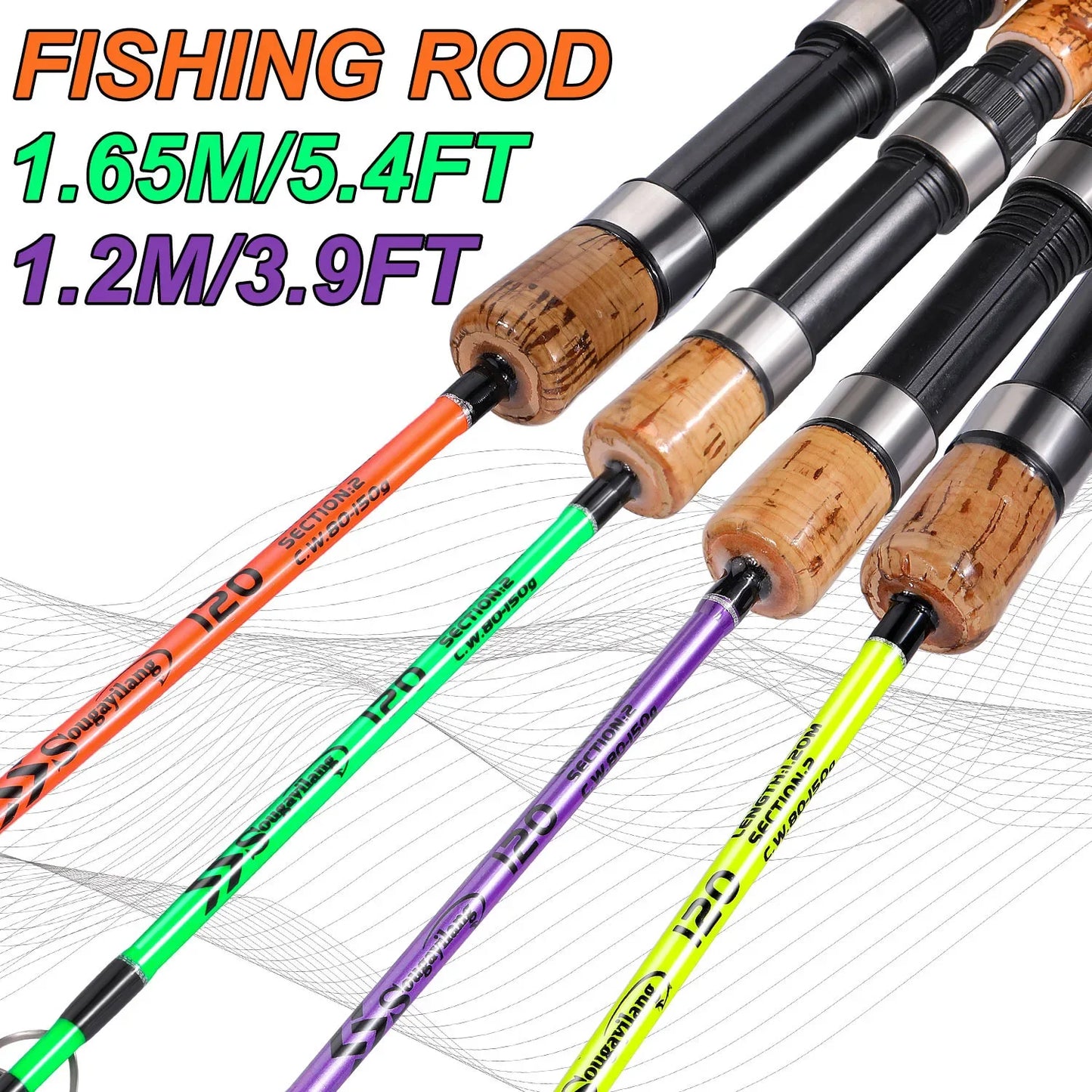 Sougayilang 4 Color 120cm Spinning Hand Lure Fishing Rod EVA Handle Ultralight ABS Resin Body Travel Boat Rod