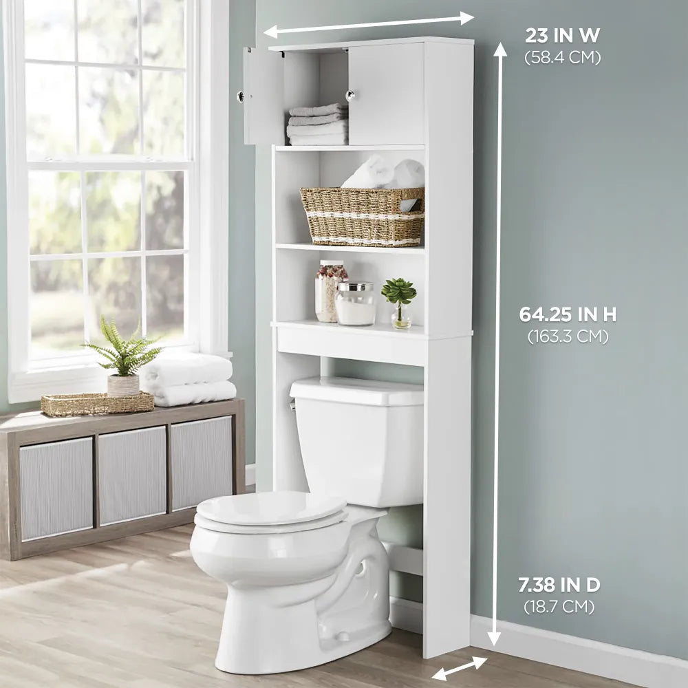 White 23 In. W Bathroom Space Saver Cabinet with 3 Fixed Shelves, Mainstays Over The Toilet Storage bathroom sink cabinet