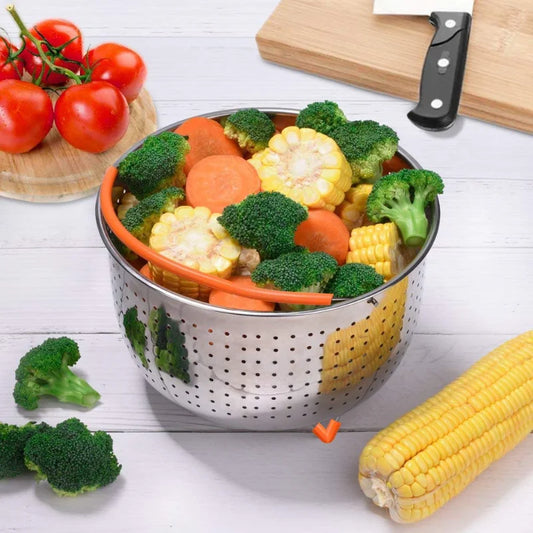 304 Stainless Steel Kitchen Steamer Basket with Silicone Covered Handle Instant Pot Accessories for 3/6/8 Qt Pressure Cooker