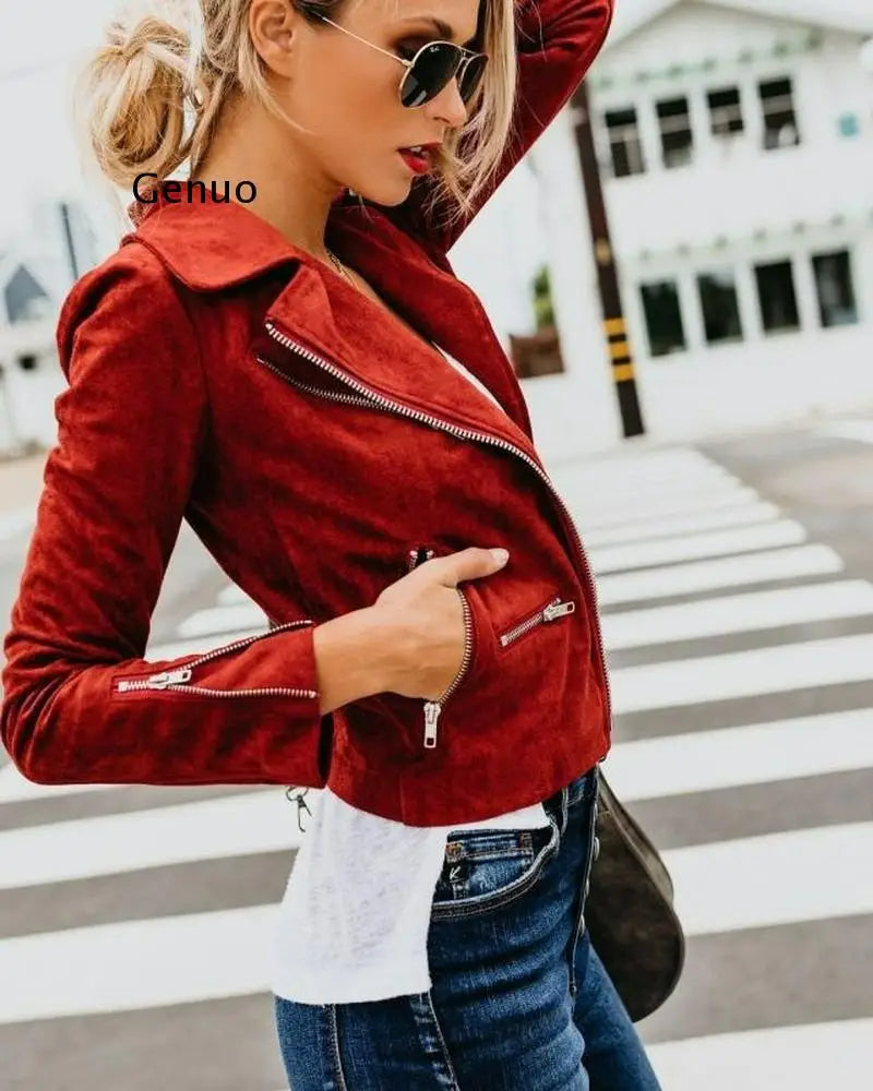 2022 Autumn and Winter New Lapel Diagonal Multiple Zipper Short Coat Women's Clothing Leather Slim Jackets Women Winter Coat