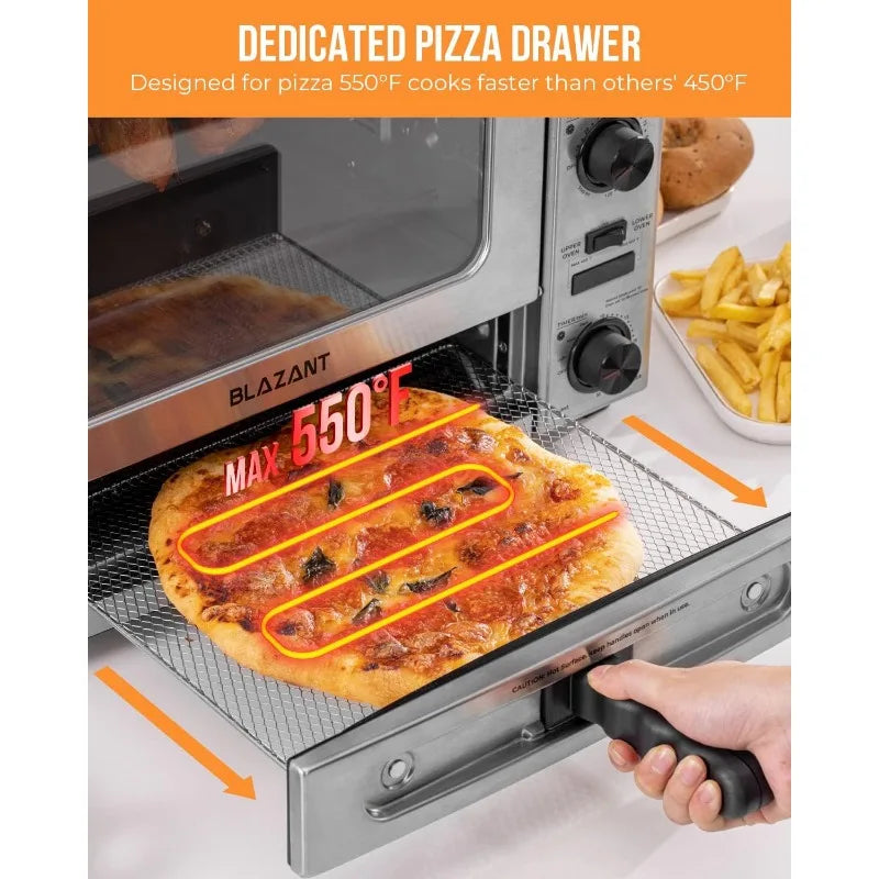 Toaster Oven Countertop, Dual Zone Toaster Oven Air Fryer Combo 29QT/28L Extra Large Capacity with 12 Inch Pizza Oven