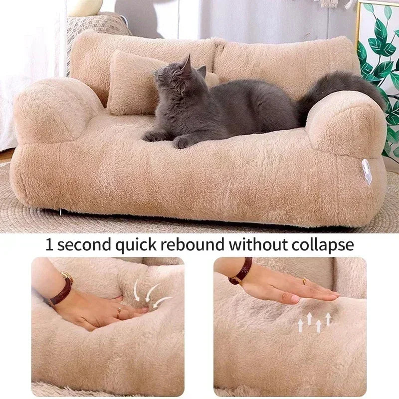 Cat Bed Sofa Winter Warm Pet Sleeping Cushion Detachable Plush Kitten Dog Kennel Non-slip Mats Puppy House Basket Supplies Gatos