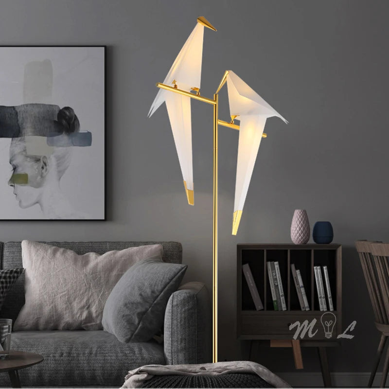 Led Bird Paper Floor Lamp Home Deco Modern Gold Standing Lamp Bedroom Living Room Origami Floor Light Study Reading Beside Lamp